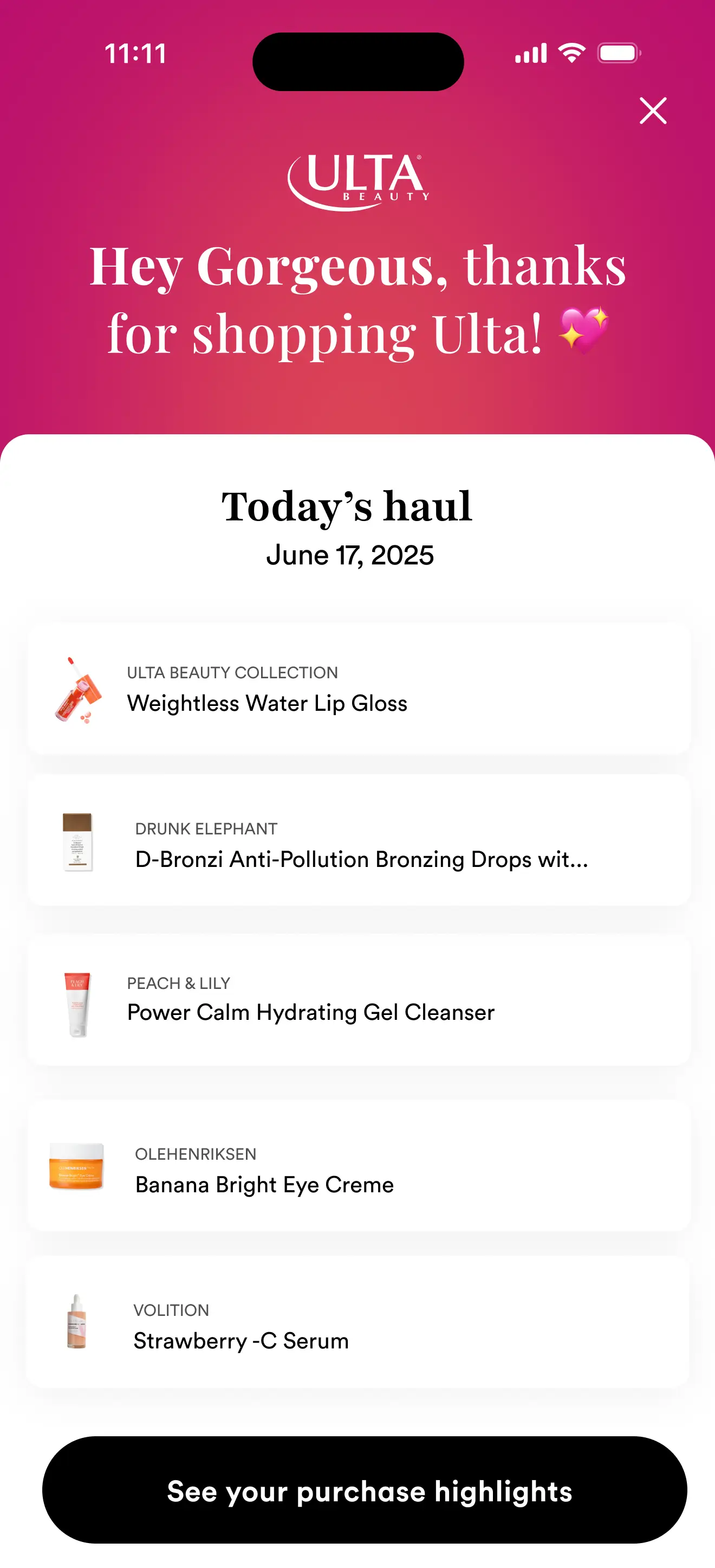 App redesign order summary