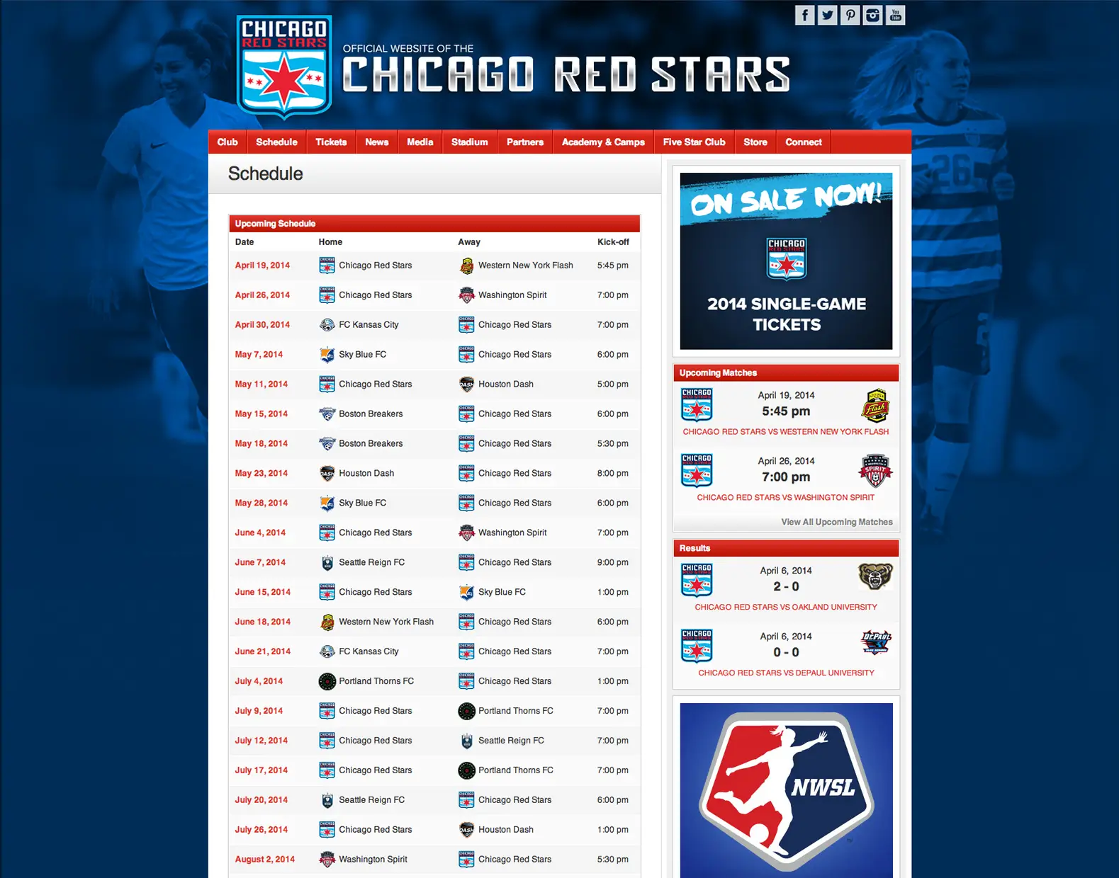 Chicago Red Stars schedule