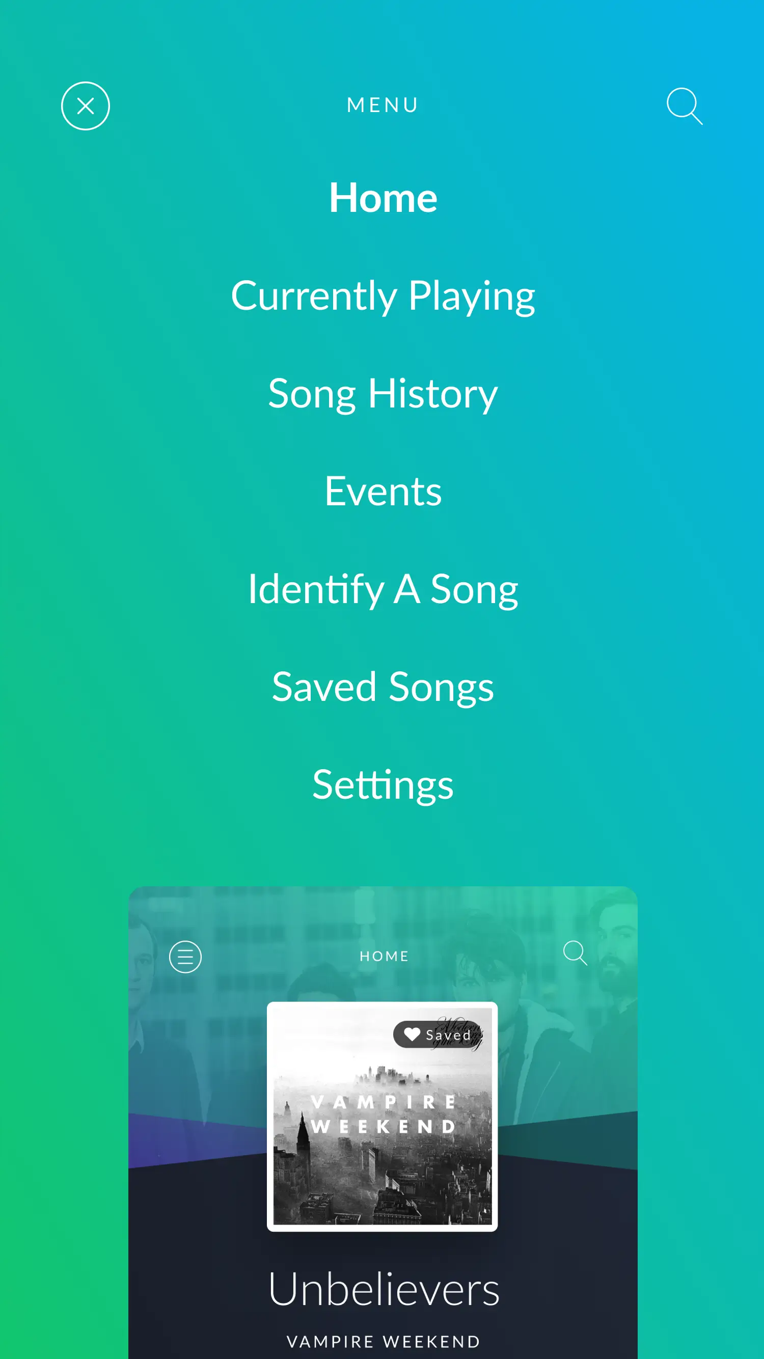 Q101 app menu screen